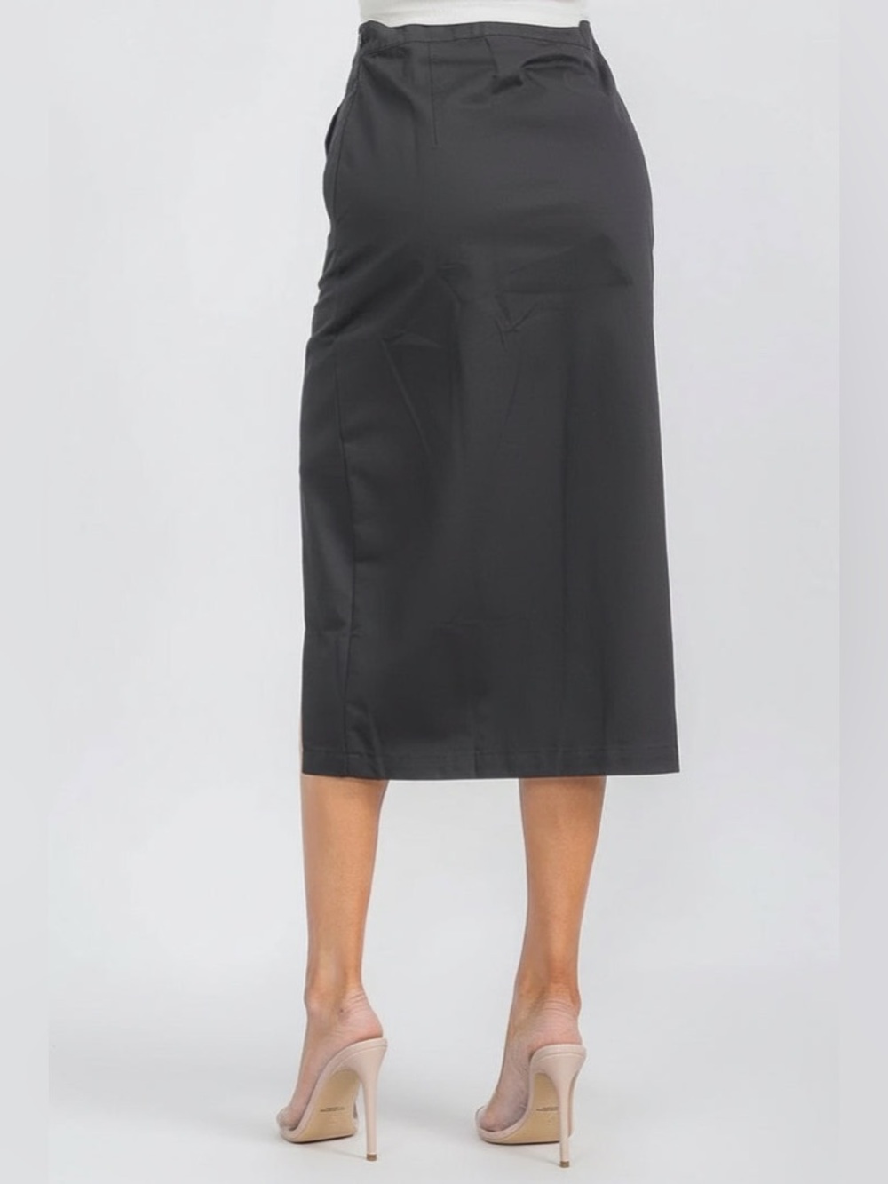Button Detail High Slit Midi Skirt – Sleek Tailored Pencil Skirt - Picture 2 of 8